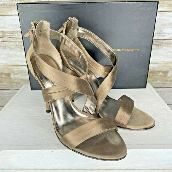 BCBG Max Azria Women Gold Cross Strap Stiletto Sli - Picture 2 of 8
